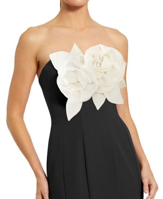 マックダガル レディース ワンピース トップス Women s Crepe Strapless Mermaid Gown With 3D Flowers Black ivory DECORATOM_COM_BR