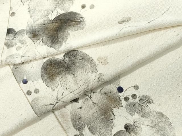 平和屋着物○上質な小紋 紬地 手書き 蔦の葉文 金彩 正絹 逸品