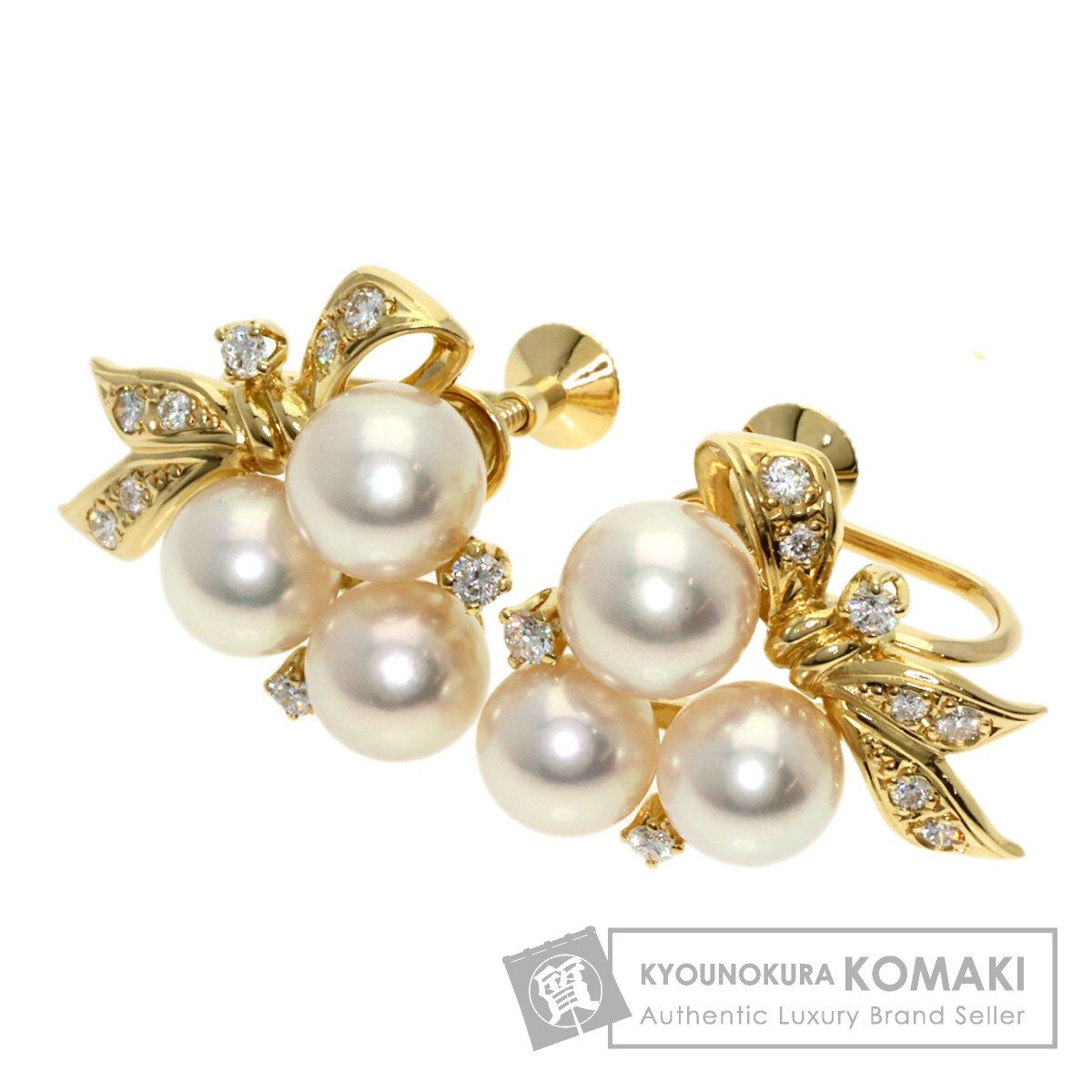 MIKIMOTO ミキモト パール 真珠 ダイヤモンド イヤリング K18YG 