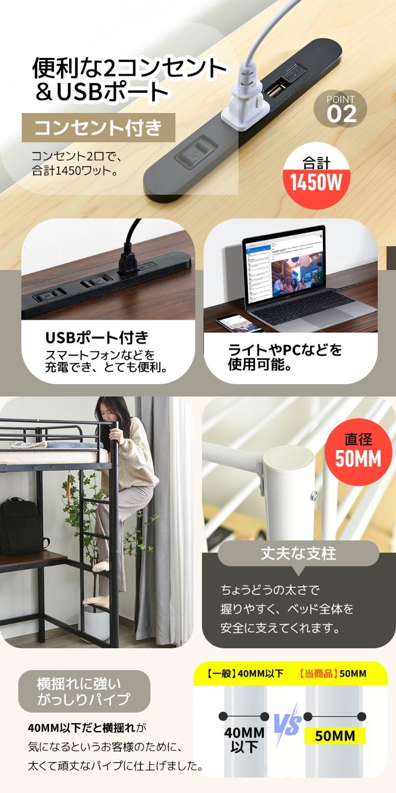 システムベット 宮棚　ロフトベッド シングル コンセント付き デスク付き収納付き Amazon｜システムベット 宮棚 ロフトベッド シングル コンセント
