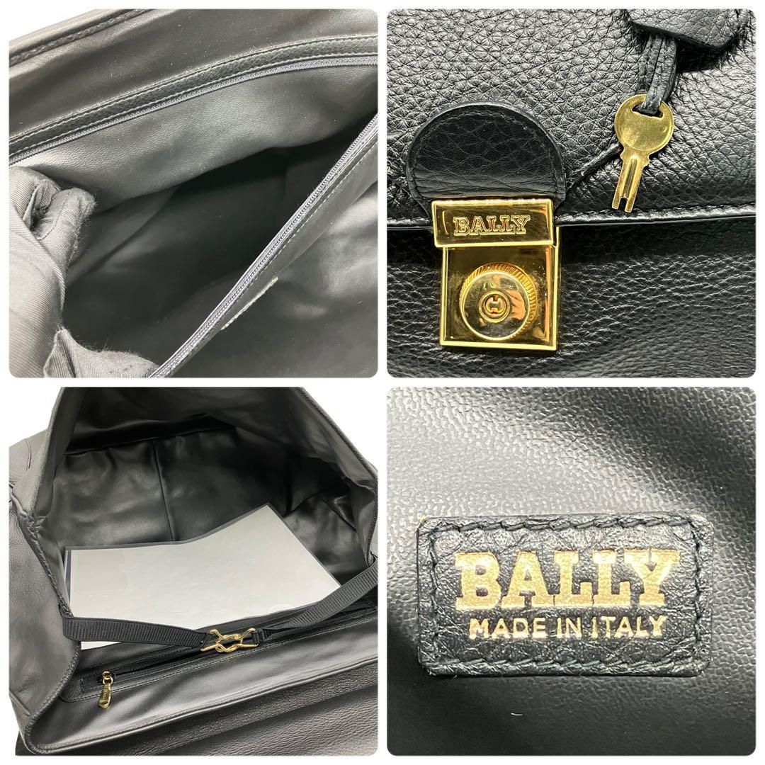 美品 2146 BALLY ボストンバッグ シボ革 鍵 ゴールド金具 黒 大