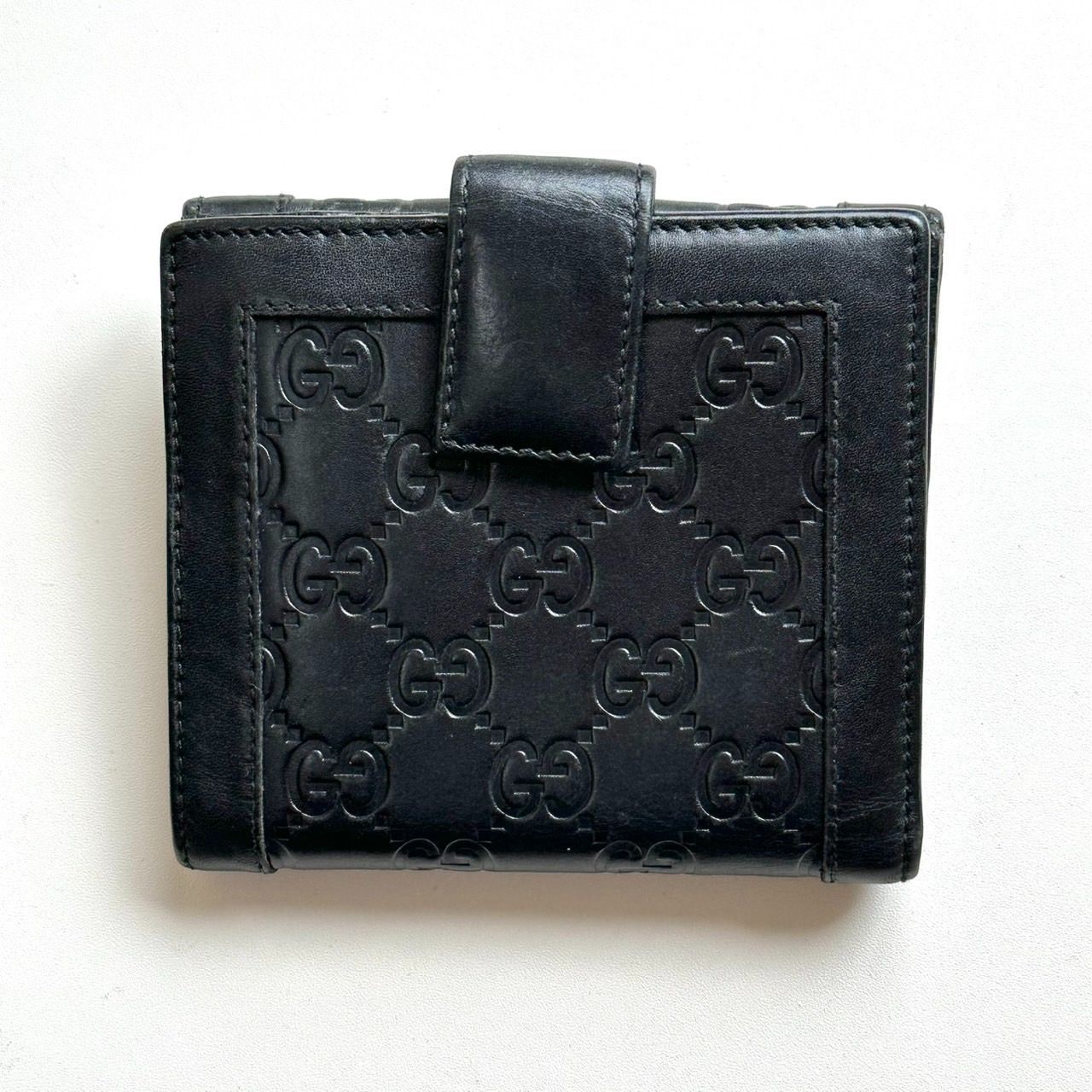 グッチ GUCCI 二つ折り財布 グッチシマ ゴールドロゴプレート ブラック