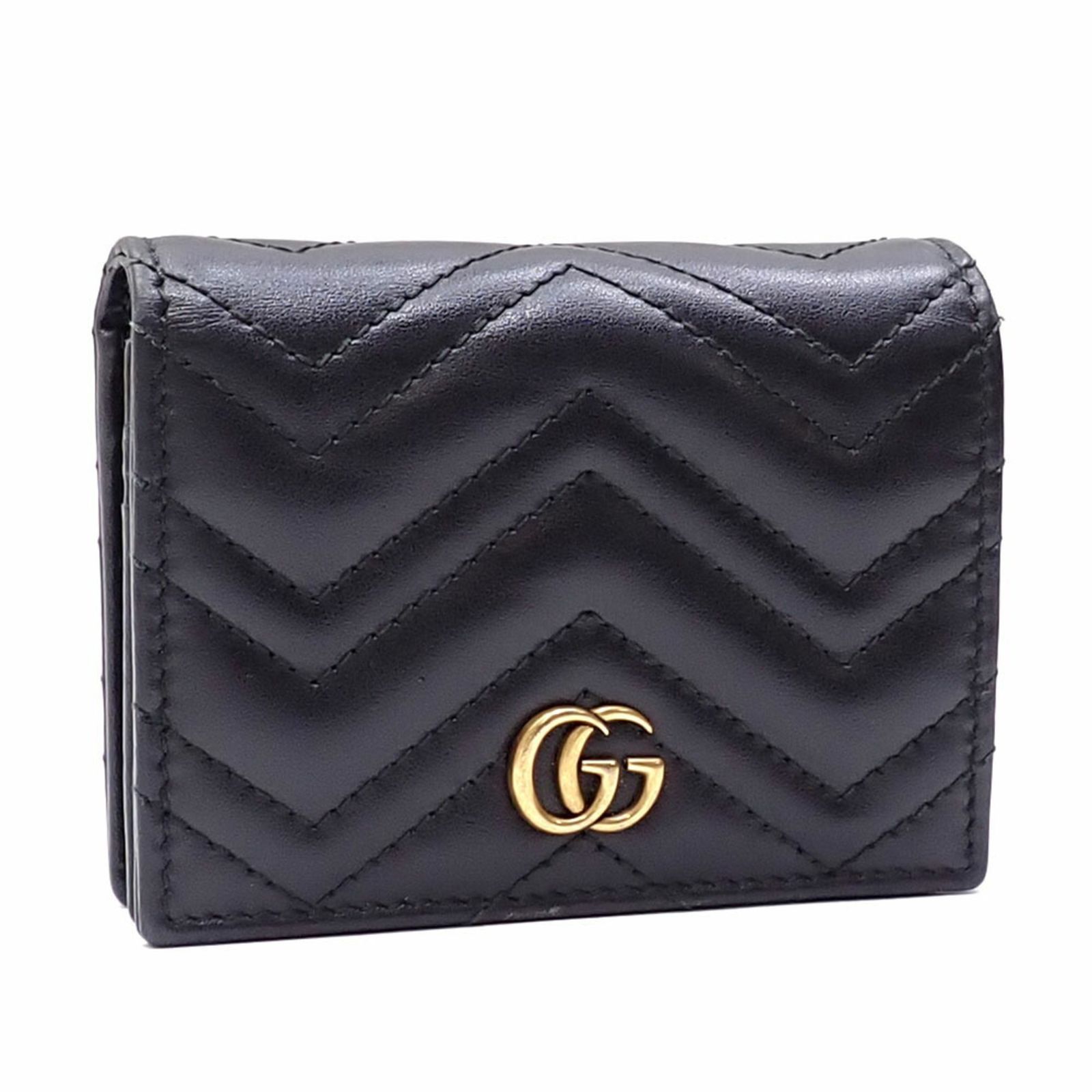 グッチ Gucci グッチ 二つ折り 財布 GGマーモント ダブルG スモールウォレット レディース ブラック シェブロンキルティングレザー 466492 A6051108