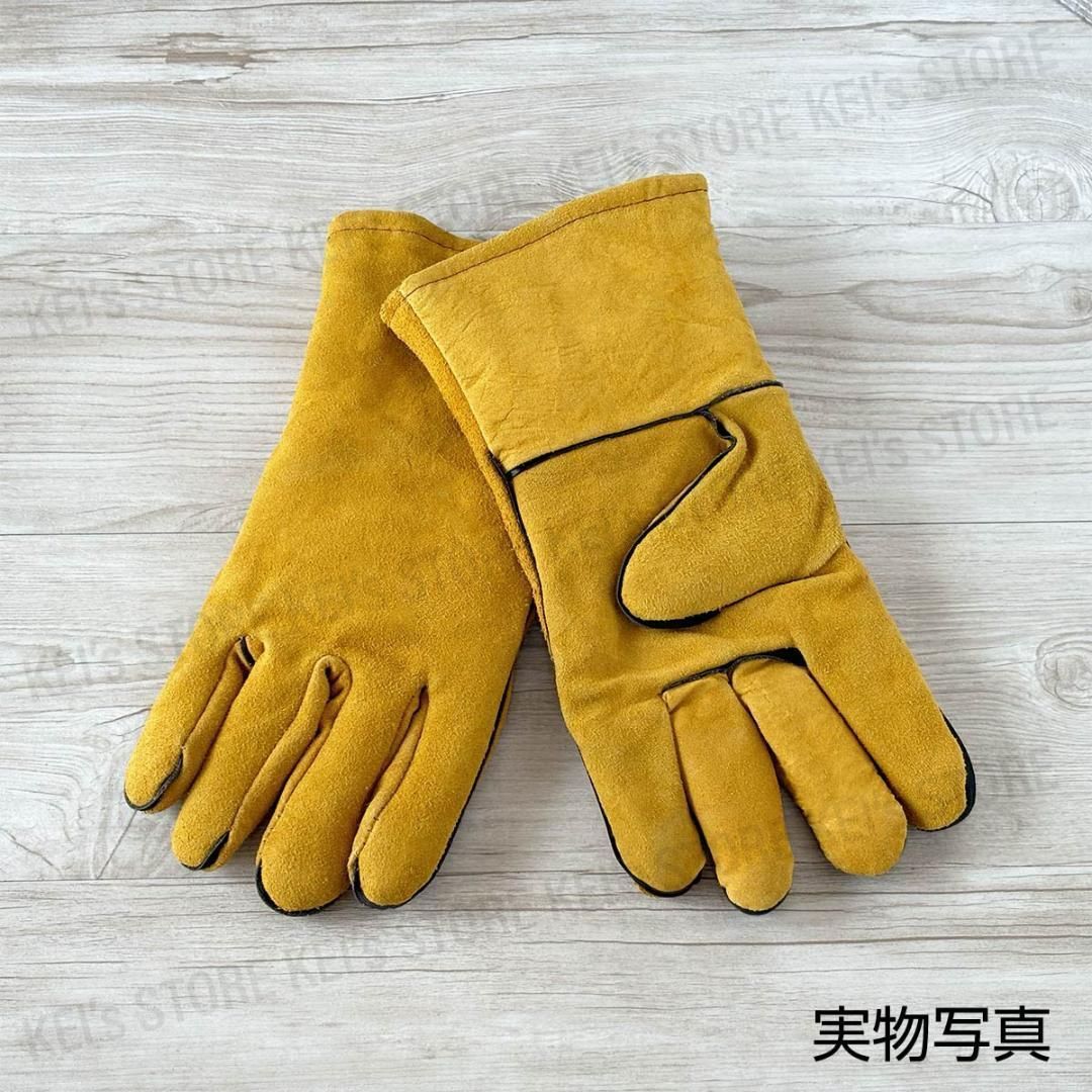 【新品未使用】レザーキャンプグローブ イエロー 焚き火用耐熱グローブ 牛革 手袋 防寒グローブ 耐熱 革手袋 キャンプグローブ 牛革製 焚火 アウトドア