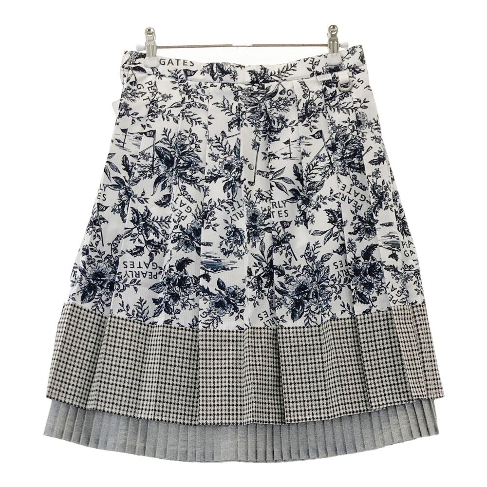 サイズ 0 PEARLY GATES パーリーゲイツ 055-2234900 プリーツスカート ひざ丈 花 チェック柄 ホワイト系 240101535108 ゴルフウェア レディース ストスト