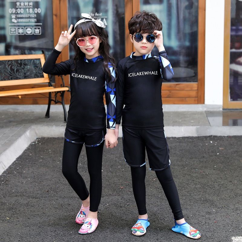 水着 子ども キッズ ラッシュガード 男の子 プール 3点 黒 140 