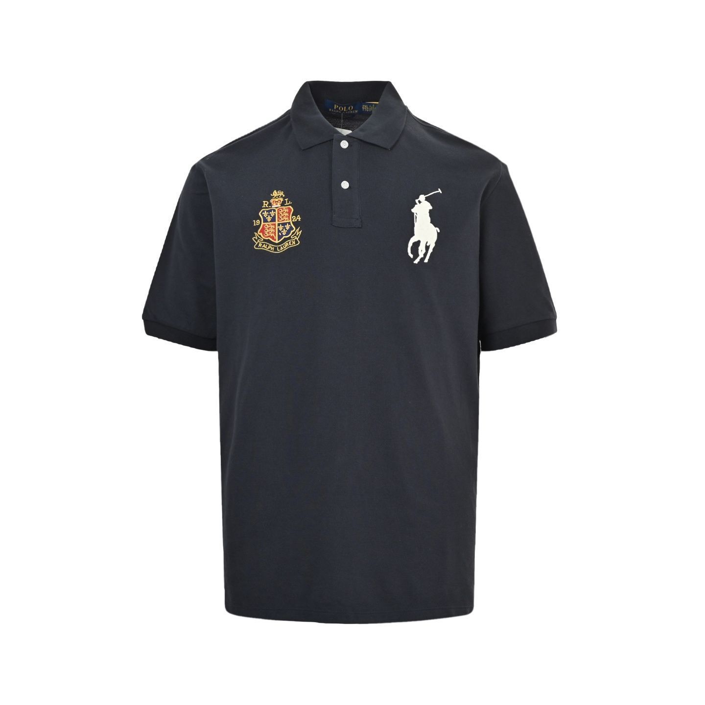 ☆RALPH LAUREN☆【新品未使用】ネイビー 半袖シャツホース刺繍Lサイズ 今日特価】Ralph Lauren ウォーホースクラウン刺繍ポロ T シャツ