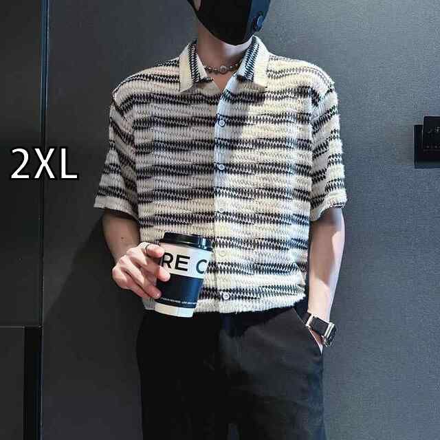 [2XL]メンズ  服  シンプル ファッション オシャレ 大人 かっこいい 大きいサイズ ストリート 紳士服 夏 半袖 シャツ ストライプシャツ 薄手 トップス