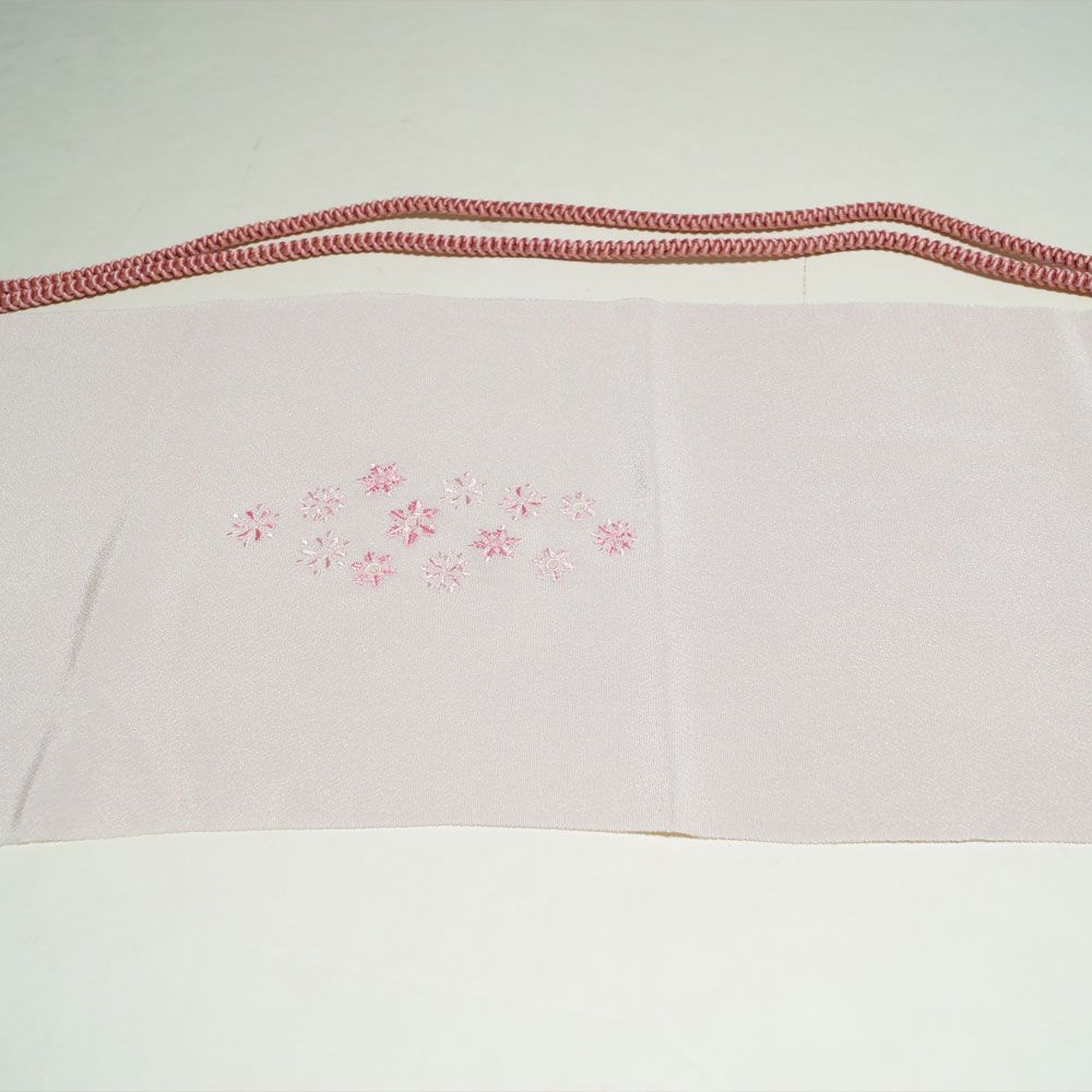 帯揚げ・帯締め 2点 セット 刺繍 薄桜色系 鬼しぼちりめん 丸組