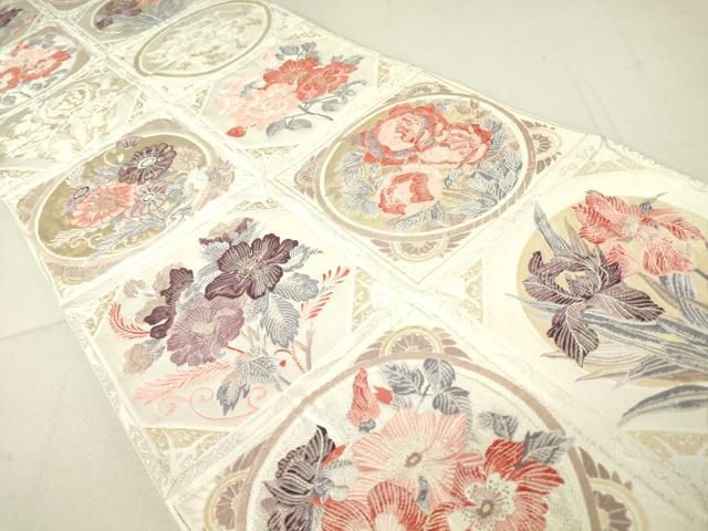 ベージュ★金箔華♥作家物☆夏帯 6000_1.jpg