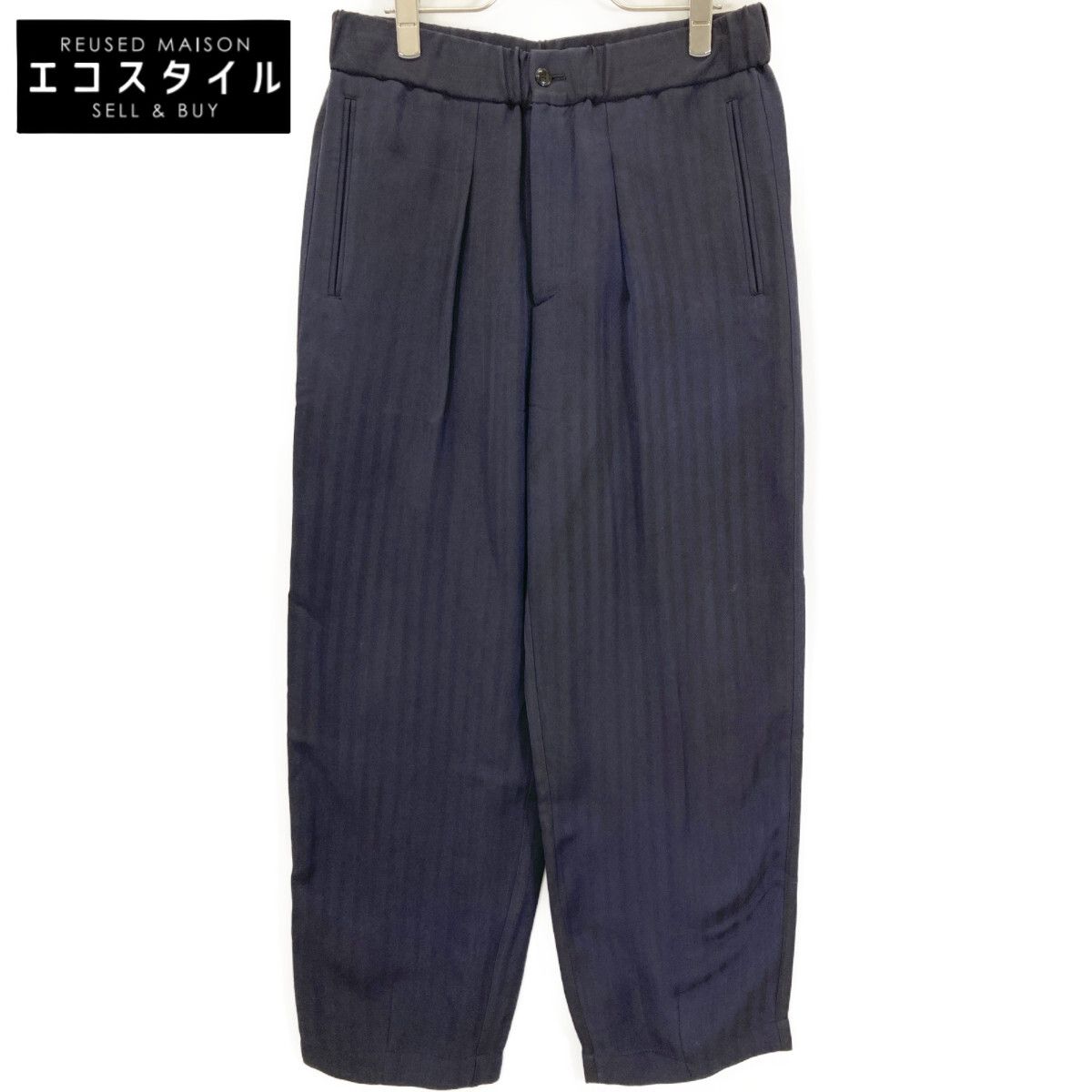 GIORGIO ARMANI ジョルジオアルマーニ ﾈｲﾋﾞｰ 24年 GM000576 TE11818 ｼﾝｸﾞﾙﾀｯｸﾊﾟﾝﾂ ｳｰﾙｷｬﾝﾊﾞｽ 46