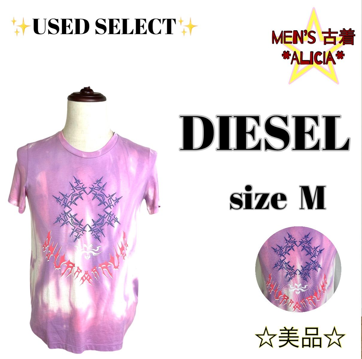 新品未使用タグ付き】DIESEL ディーゼル size M 刺繍ロゴ 個性的 半袖T 