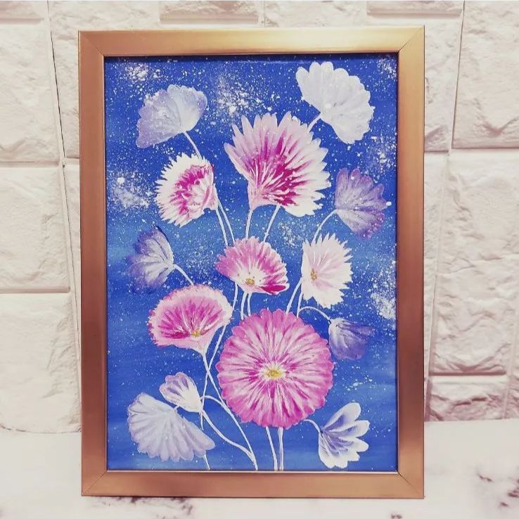 原画　花　静物画　植物　絵画　アクリル画　現代アート　細密画　手描き　一点物 Amazon.co.jp: 百合と薔薇 アクリル画 F6 静物画 絵画 原画 水彩