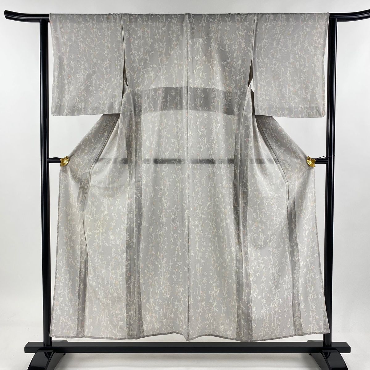 小紋 身丈152.5cm 裄丈63cm S 薄物 絽 草花 灰色 正絹 秀品