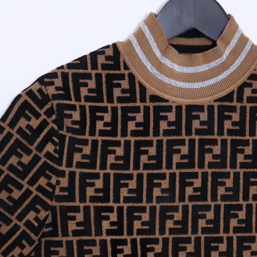 FENDI 半袖ニット FFロゴ ズッカ柄 サイズ36 ブラウン 12CPF-19-3182 
