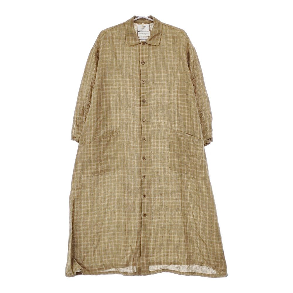 YAECA ワークシャツドレス 定価42000円 99109 チェック柄 リネン ワンピース カーキ タグ表記 BROWN-CH レディース ヤエカ 5-0404M△