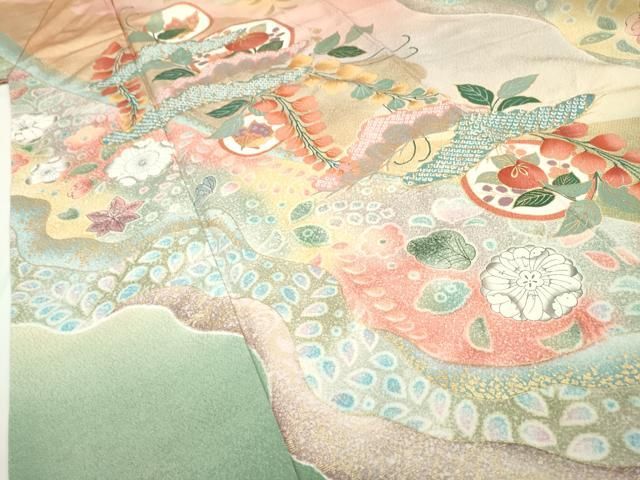 平和屋着物▽豪華振袖 絞り 辻が花 舞蝶花丸文 暈し染 金彩 正絹 逸品  