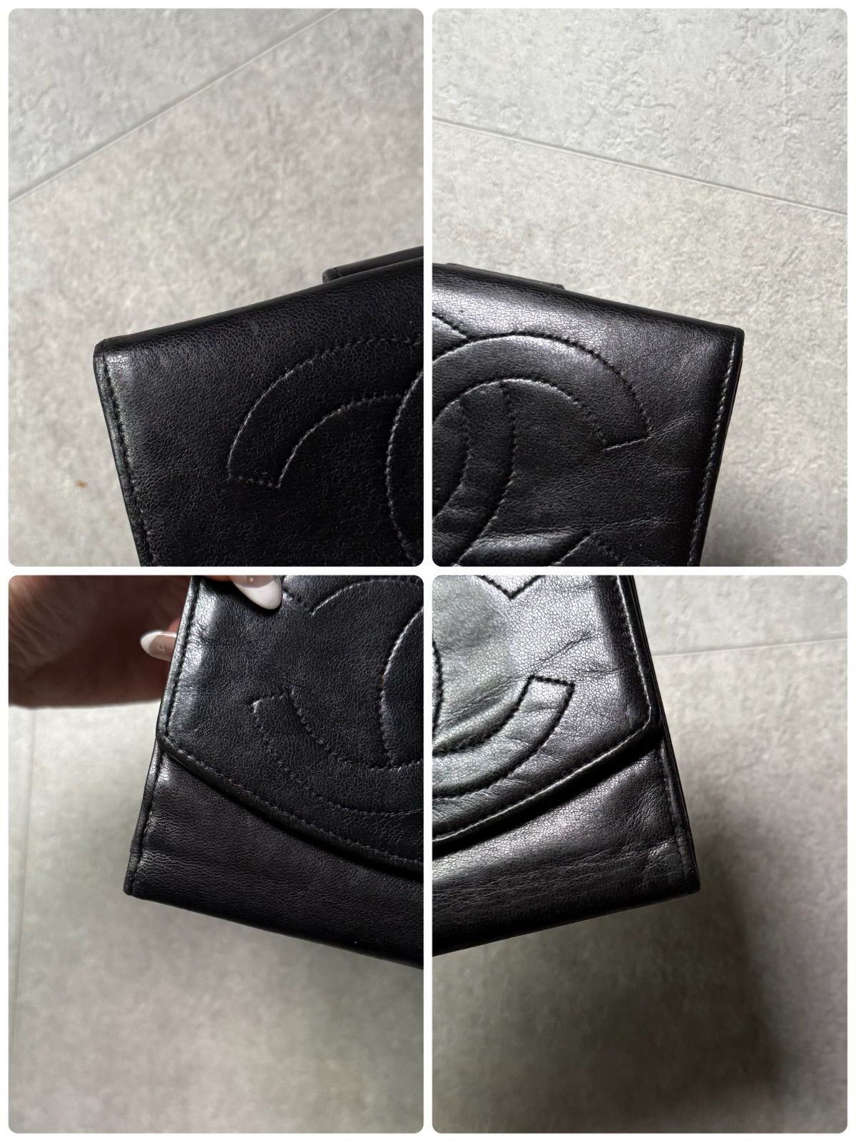 CHANEL シャネル Wホック デカココ ラムレザー 二つ折り財布