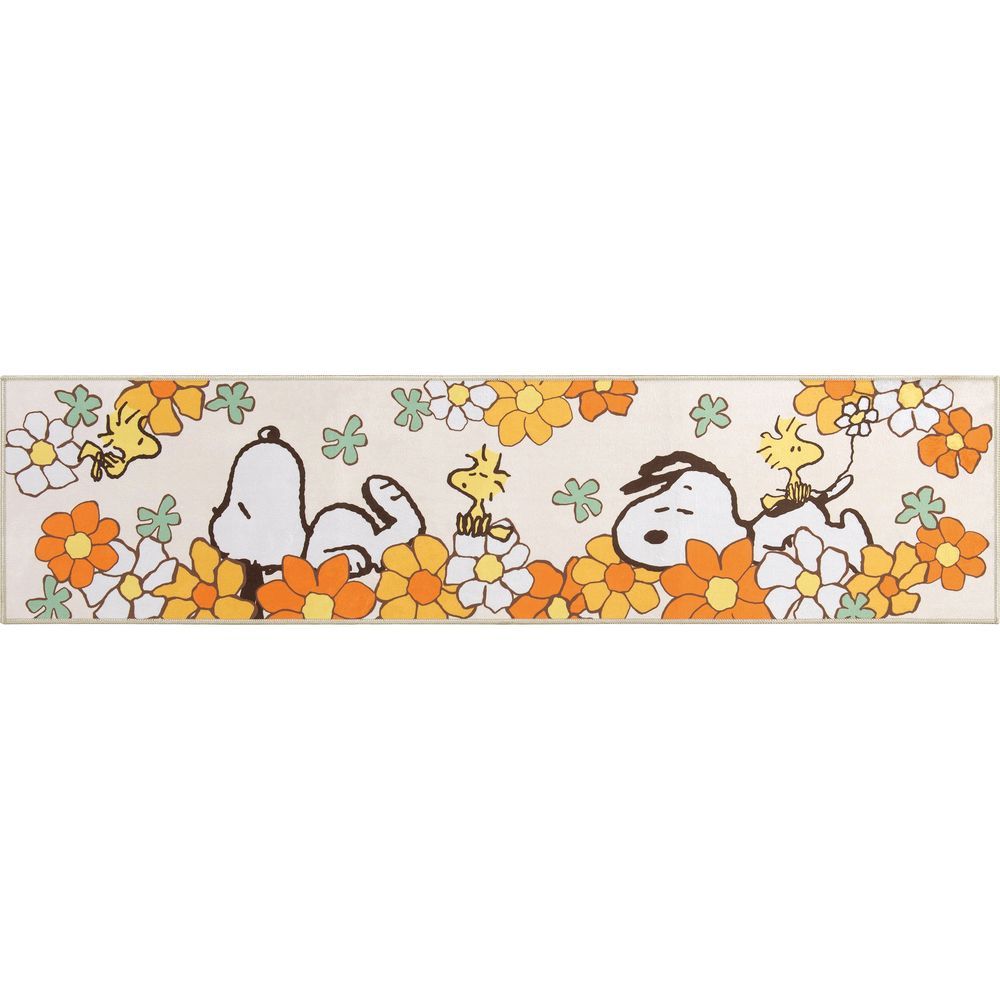 スヌーピー.花いっぱい/OR  キャラクター ロングマット 45×180cm キッチンマット 180cm キャラクター 台所マット インテリアマット 45×180cm ロング マット 洗える 洗濯可 フリーマット 敷物 滑り
