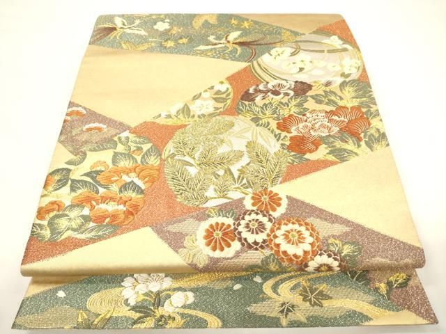 平和屋着物○六通柄袋帯 唐織 名物裂吉祥飛鶴花文