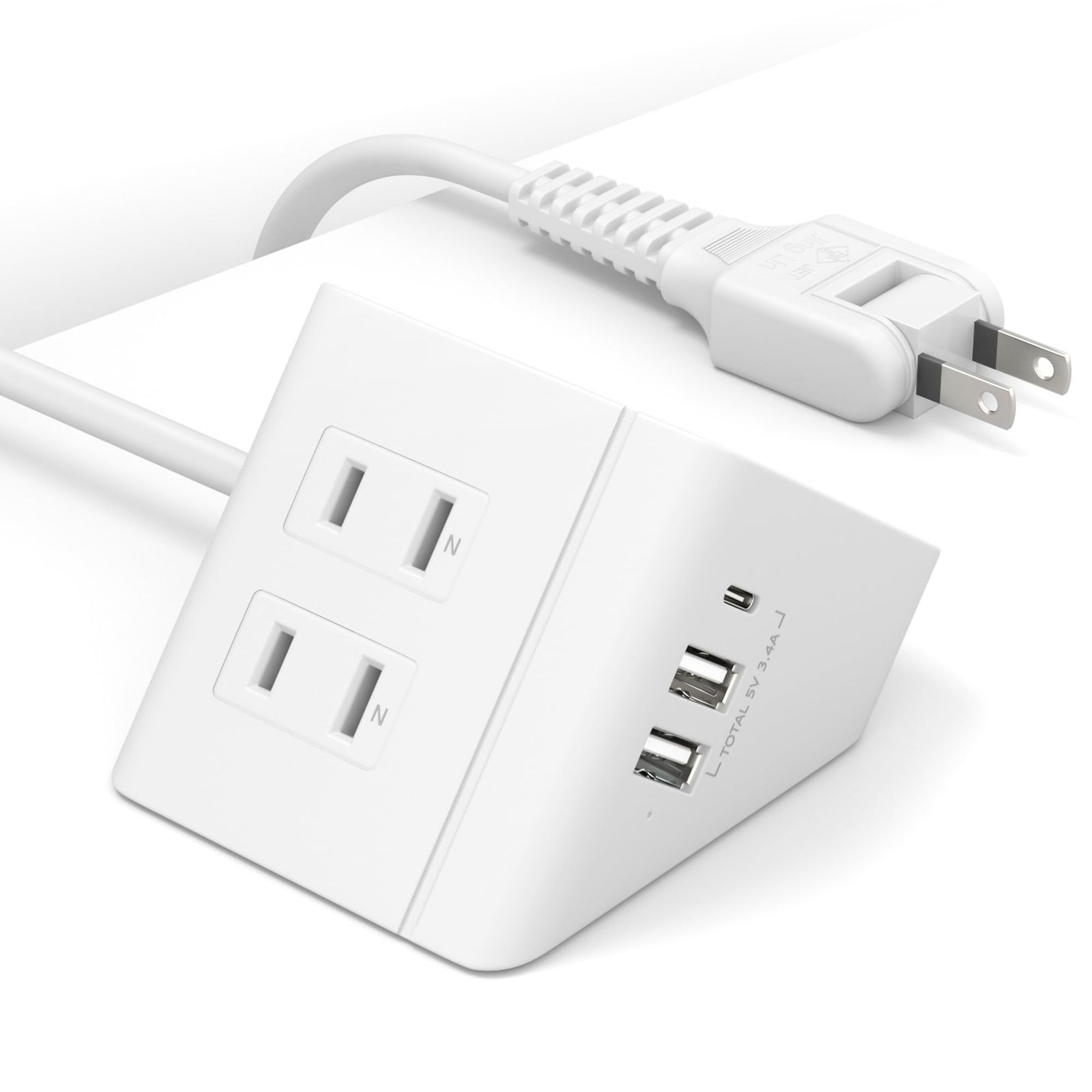 【迅速発送】Letmy 電源タップ usb 延長コード 1.5m 4個AC口 3USBポート コンセント 分岐 テーブルタップ 急速充電 1500W 過負荷保護 小型 たこあしコンセント PSE認証済み AS-2312 父の日ギフト プレゼント (ホワイトUS