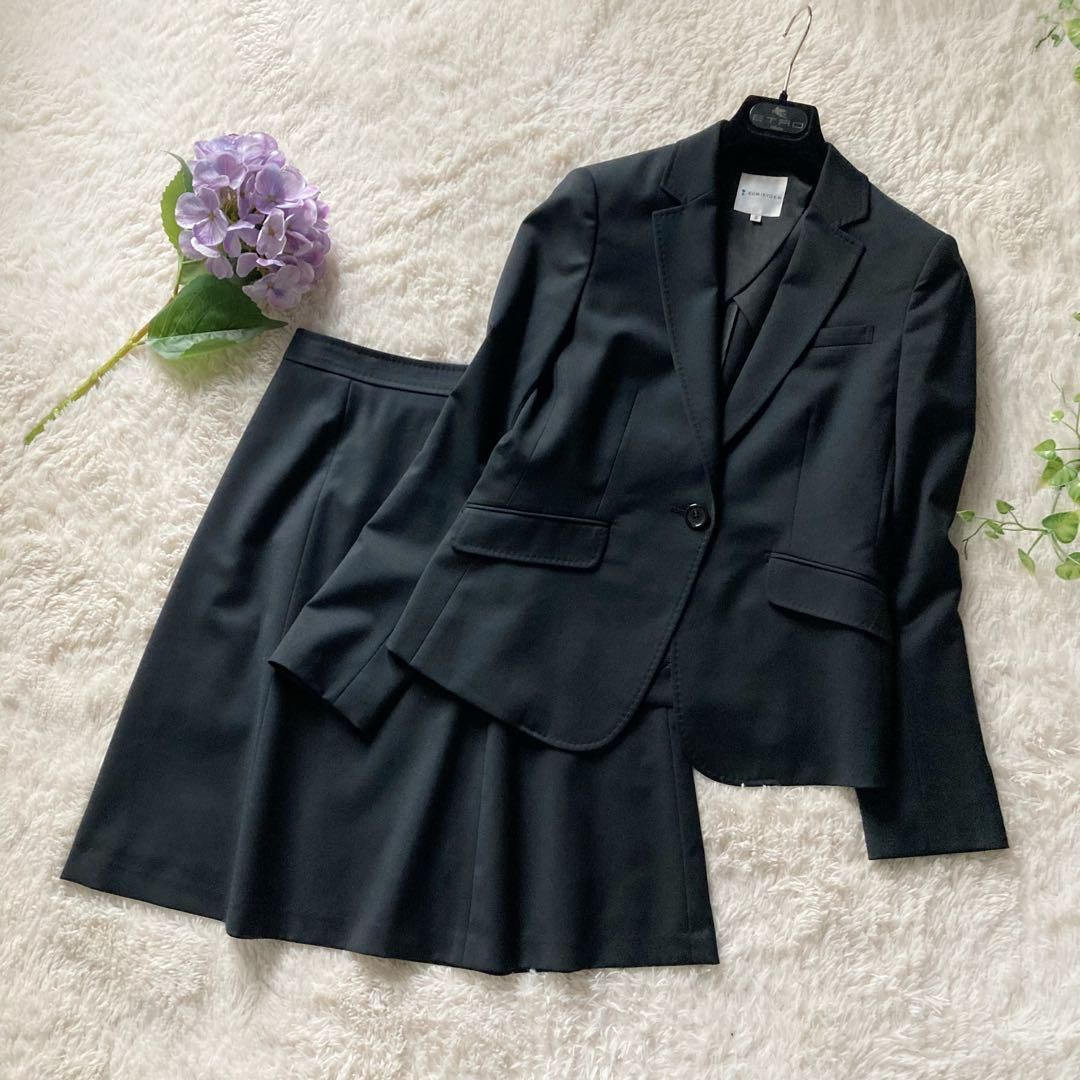 組曲 定番 セットアップ スカートスーツ YUNSA生地 黒 背抜き 春夏 kumikyoku オンワード樫山 スカートスーツ テーラードジャケット Aラインスカート セットアップ アンサンブル ビジネス 通勤 フォーマル 近年モデル