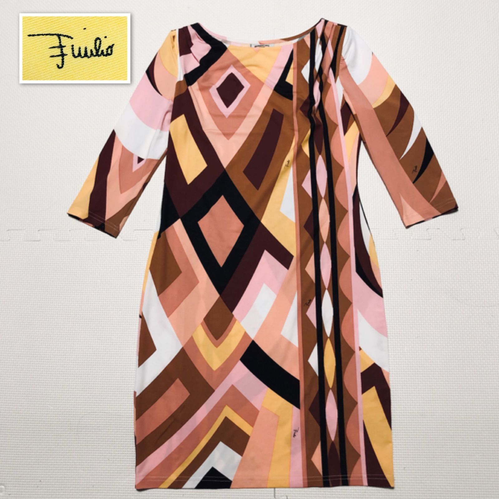 □美品□EMILIO PUCCI エミリオプッチ 七分袖ワンピース 現代美術風 総 