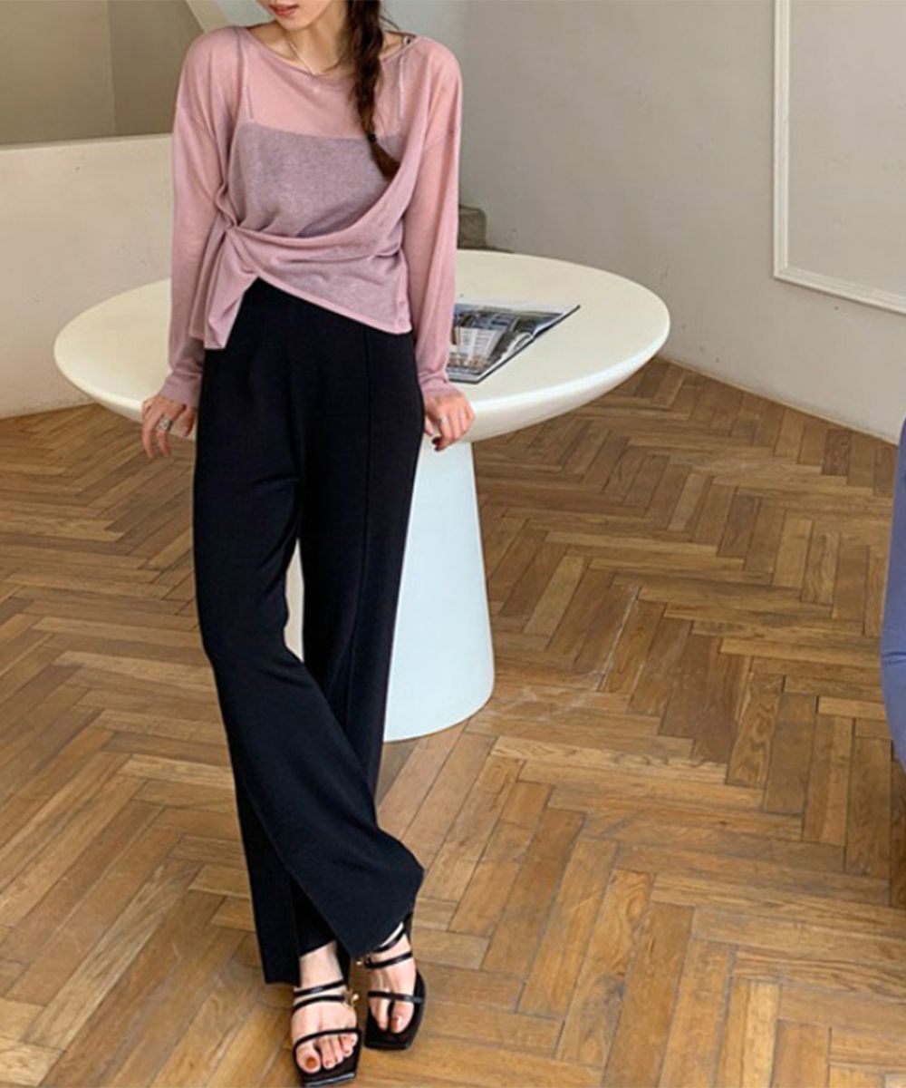 ミラオーウェン フレアパンツ センタースリットニット 美脚パンツ 古着