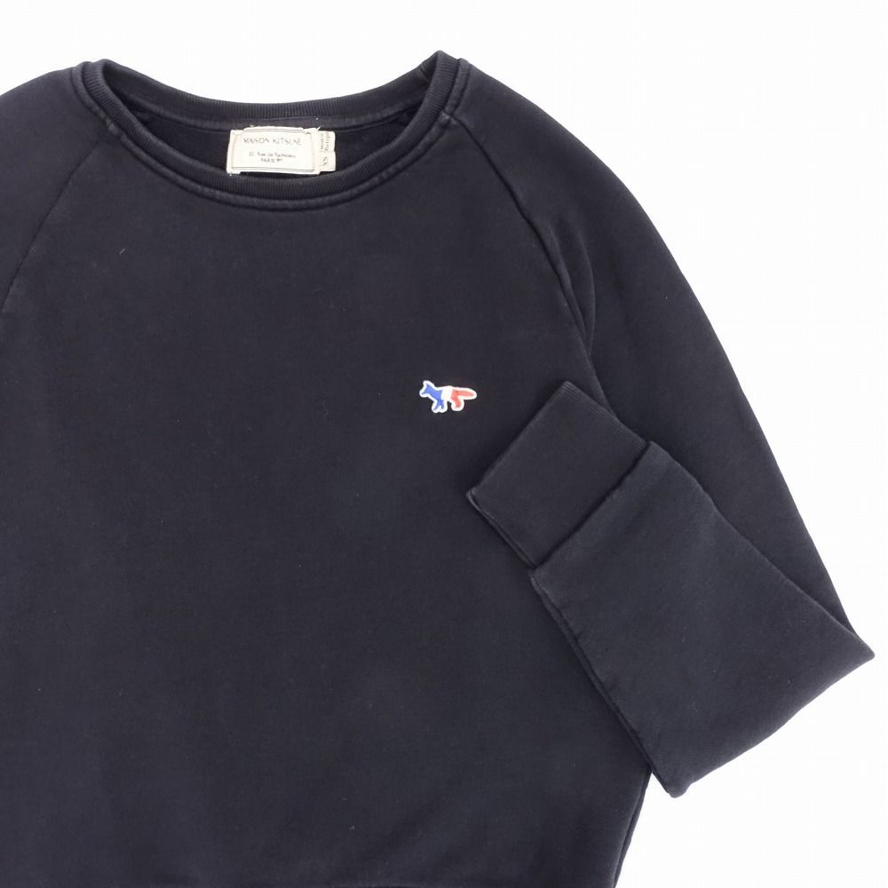 MAISON KITSUNE メゾンキツネ スウェット トレーナー プルオーバー ワンポイント ロゴ トリコロール XS ブラック レディース 【中古】 MAISON KITSUNE メゾンキツネ スウェット トレーナー プル