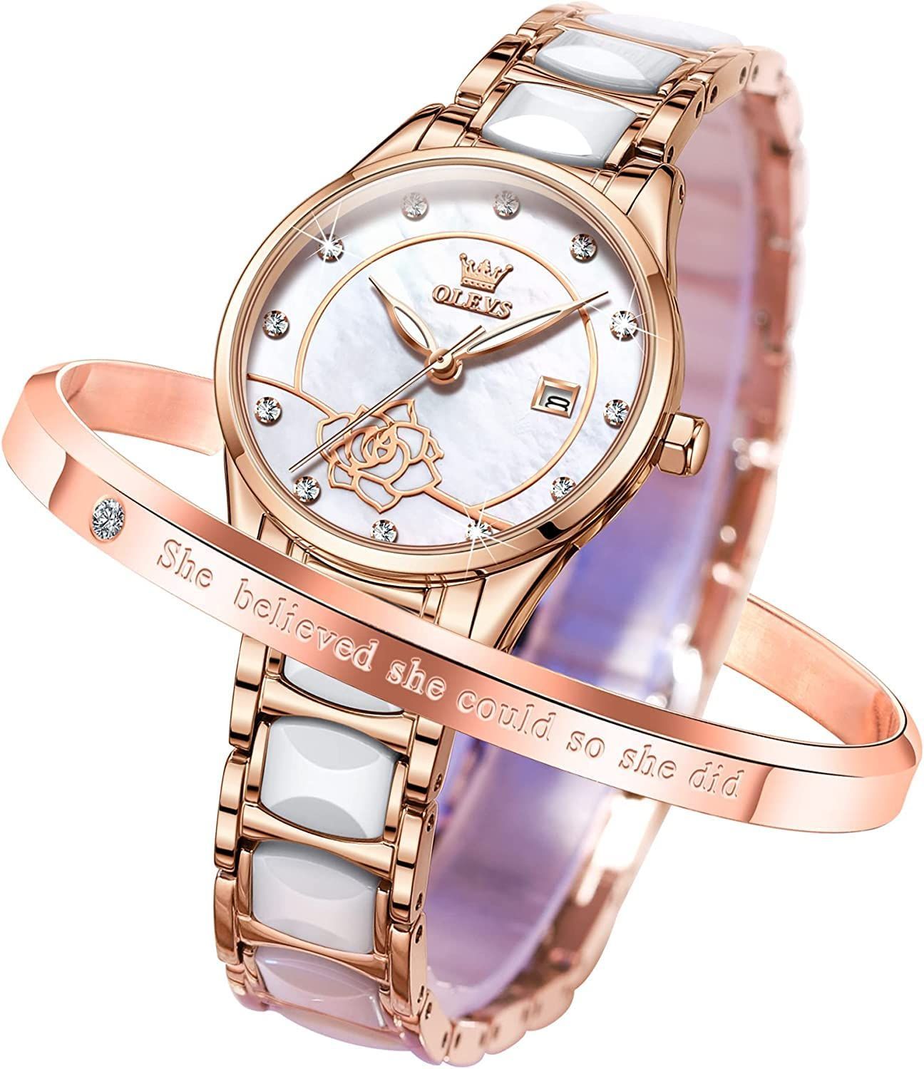 数量 うで時計 レディース 人気 見やすい 日本ムーブメント かわいい 日付 OLEVS 夜光 防水 バレンタイン プレゼント 白