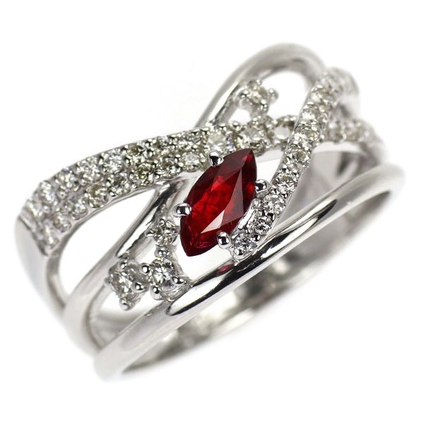 Pt900 マーキスカット ルビー ダイヤモンド リング 0.25ct D0