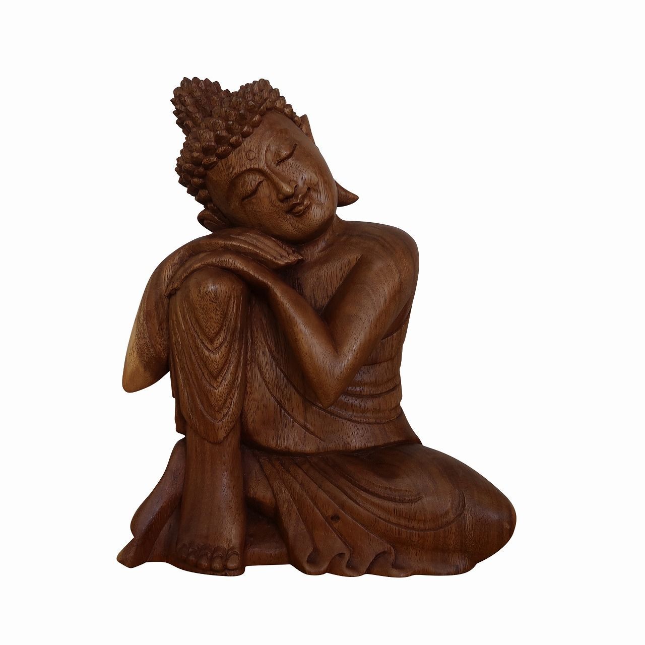 ブッダの木彫り 30cm 座像 スワール無垢材 【木製仏像 仏陀置物 釈迦