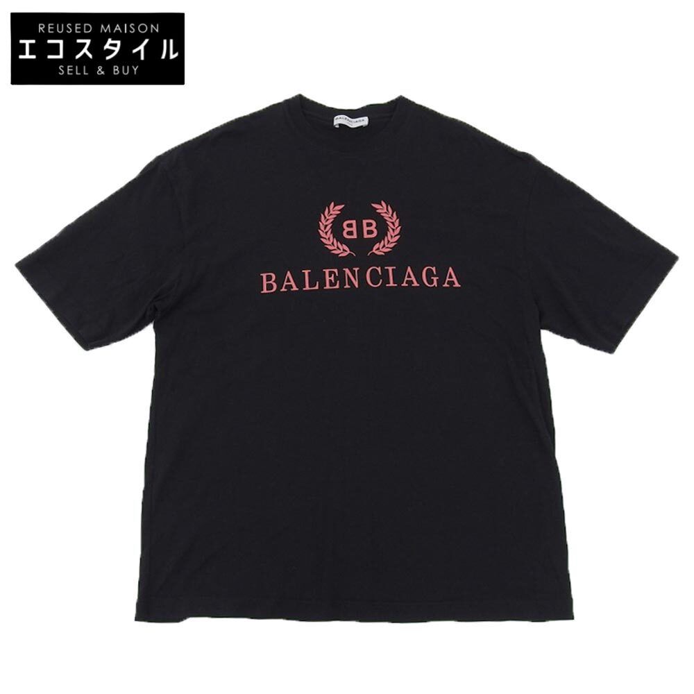 BALENCIAGA バレンシアガ BALENCIAGA バレンシアガ BBロゴ クルーネック ショートスリーブ カットソー トップス メンズ ブラック レッド S 18SS 492258 S