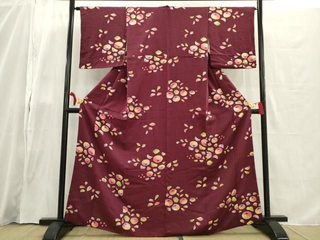 正絹　着物 Prices down2）正絹 小紋 反物 着物「赤紫 短冊」日本製 丹後
