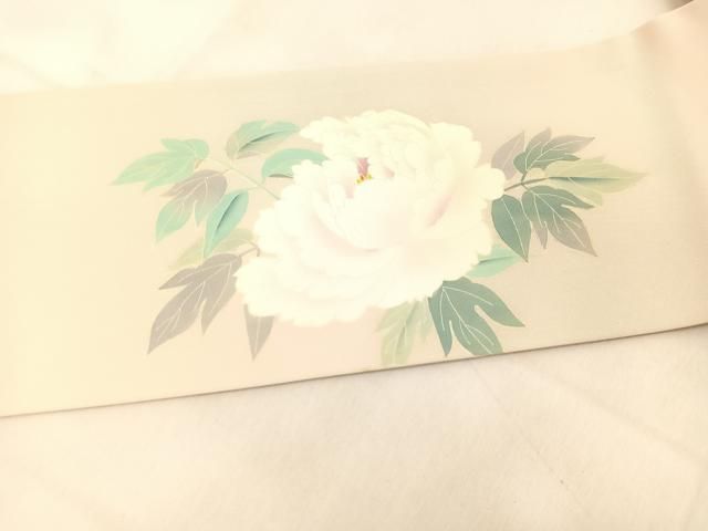 平和屋着物○本加賀友禅作家 水野洋子 塩瀬 九寸名古屋帯 牡丹花文  