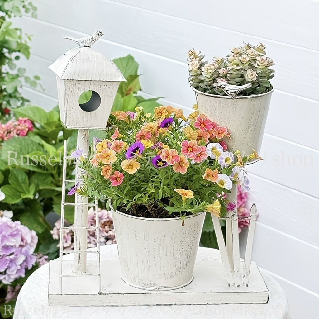 フランスアンティーク 鋳鉄製 白いプランター　ガーデニング プランター 鋳鉄製 ヴィンテージ調 防錆 ホワイト シャビー加工