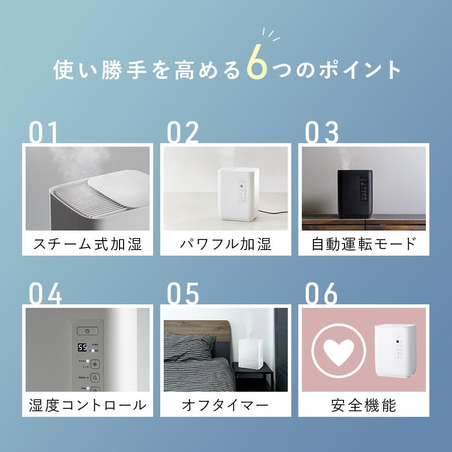スリーアップ 多機能 スチーム加湿器 4.5L 最大加湿量700ml|h 19畳 コアミスト ホワイト ST-T2127WH