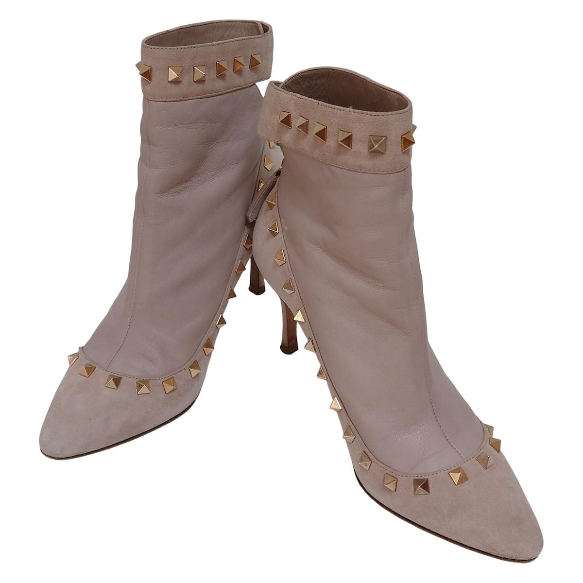 バレンチノガラバーニ ショートブーツ 37 レディース - ピンクベージュ スタッズ レザー