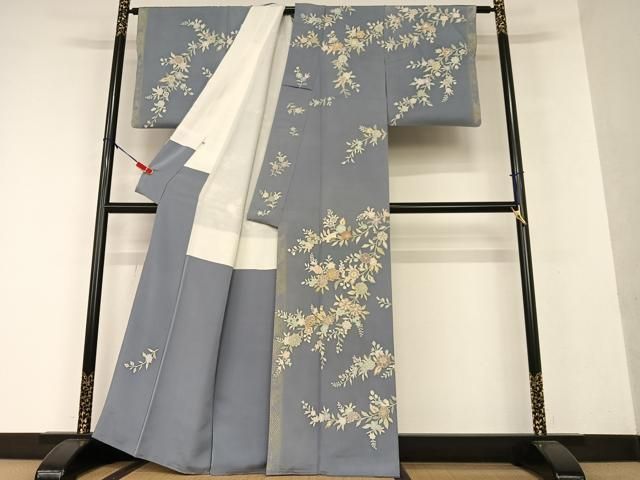 高級訪問着】 枝花文 暈し染め 銀彩 ロング丈 正絹 逸品✨