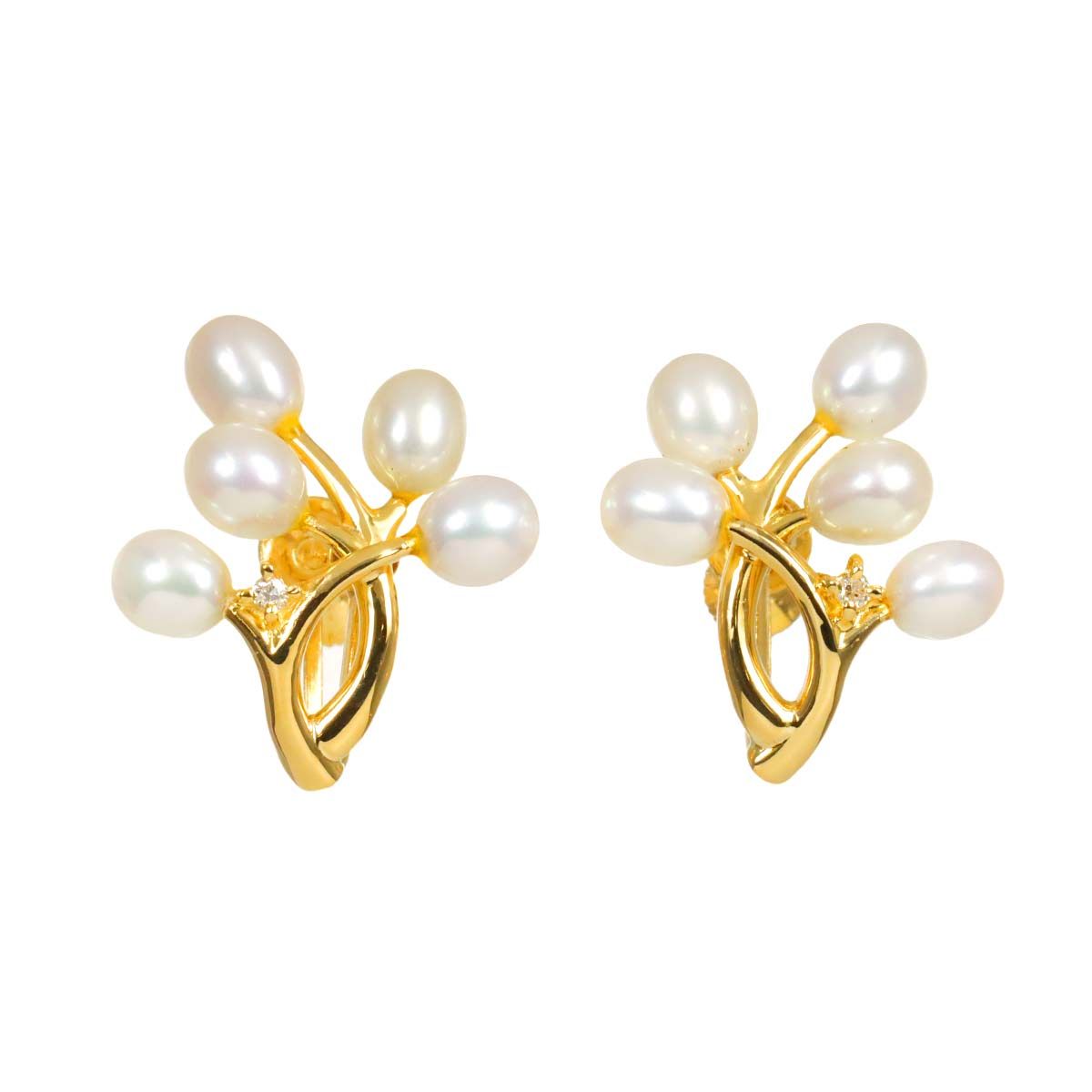タサキ TASAKI 淡水真珠 ダイヤ 0.01/0.01ct イヤリング K18 YG