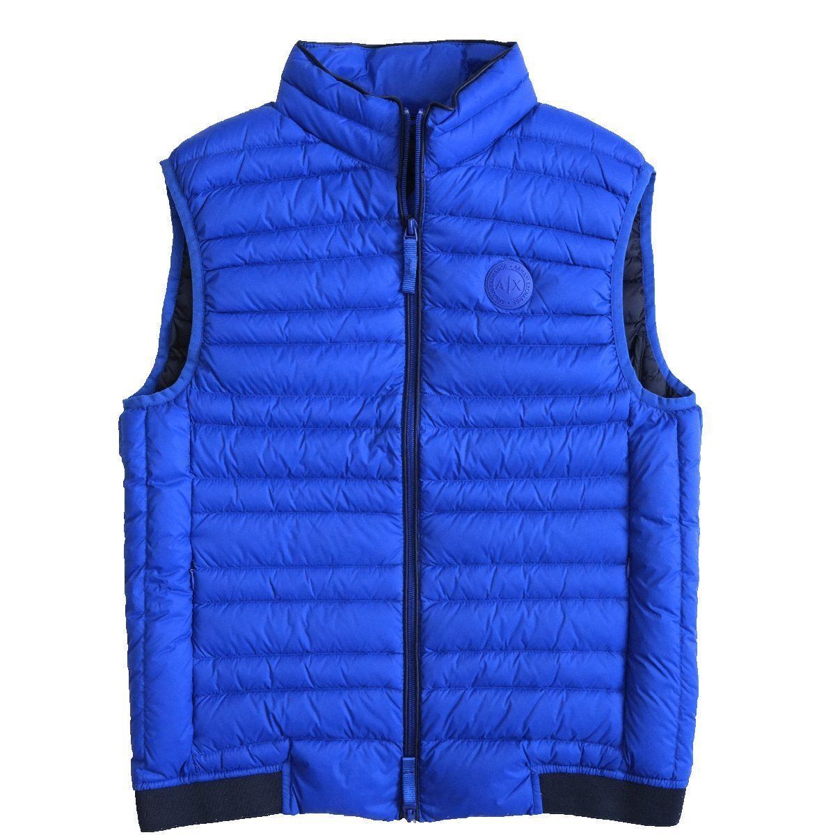 A|X ARMANI EXCHANGE◆アルマーニ エクスチェンジ◆ロゴデザイン ライトダウンベスト ポケッタブル◆ブルー 青◆Sサイズ◆ ポーチ付き 携帯 パッカブル トランスフォーム ♥ 正規品