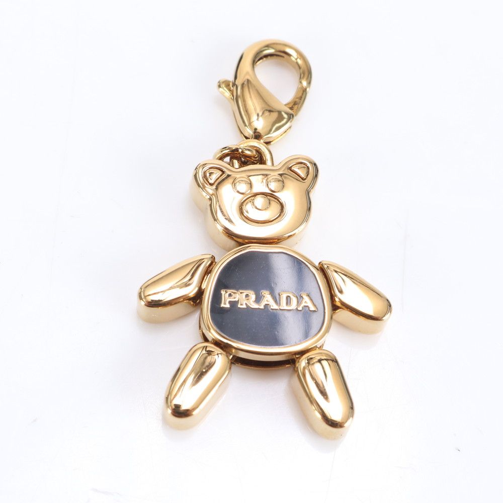 良品箱付き　PRADA ベアー クマ ロゴ キーリング キーホルダー ゴールド PRADA - PRADA プラダ ロゴ 熊 クマ ベア キーホルダー チャーム