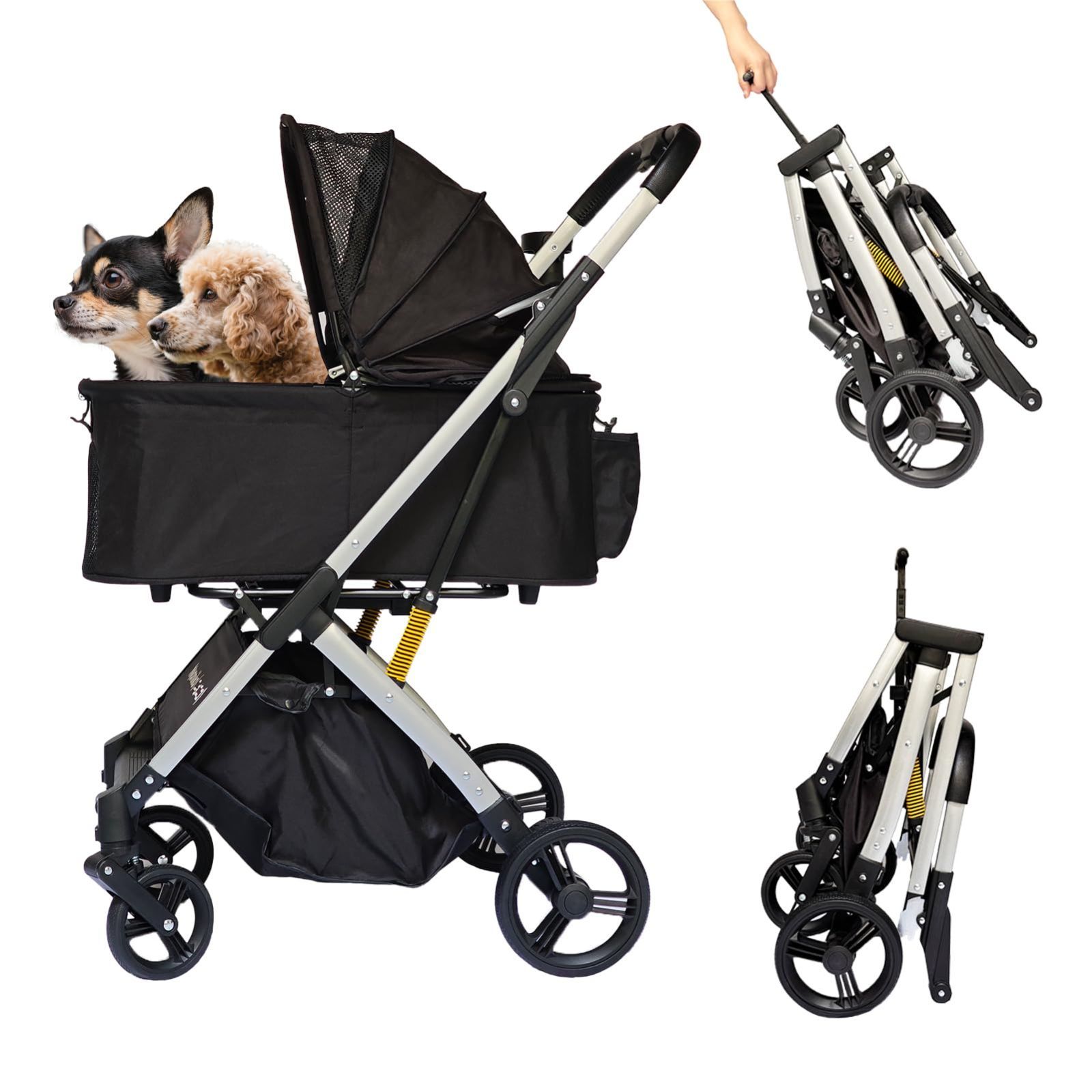 4輪 バギー ワンタッチ 前輪360°回転 輪ブレーキ付き 犬 ペットキャリーカート 犬用ベビーカー 折りたたみ ペットバギー 小型犬 中型犬 自立 猫 多頭 分離型 飛び出し防止 組み立て簡単 散歩 Nyoniko ニョニコ ペットカート お出かけ 耐荷