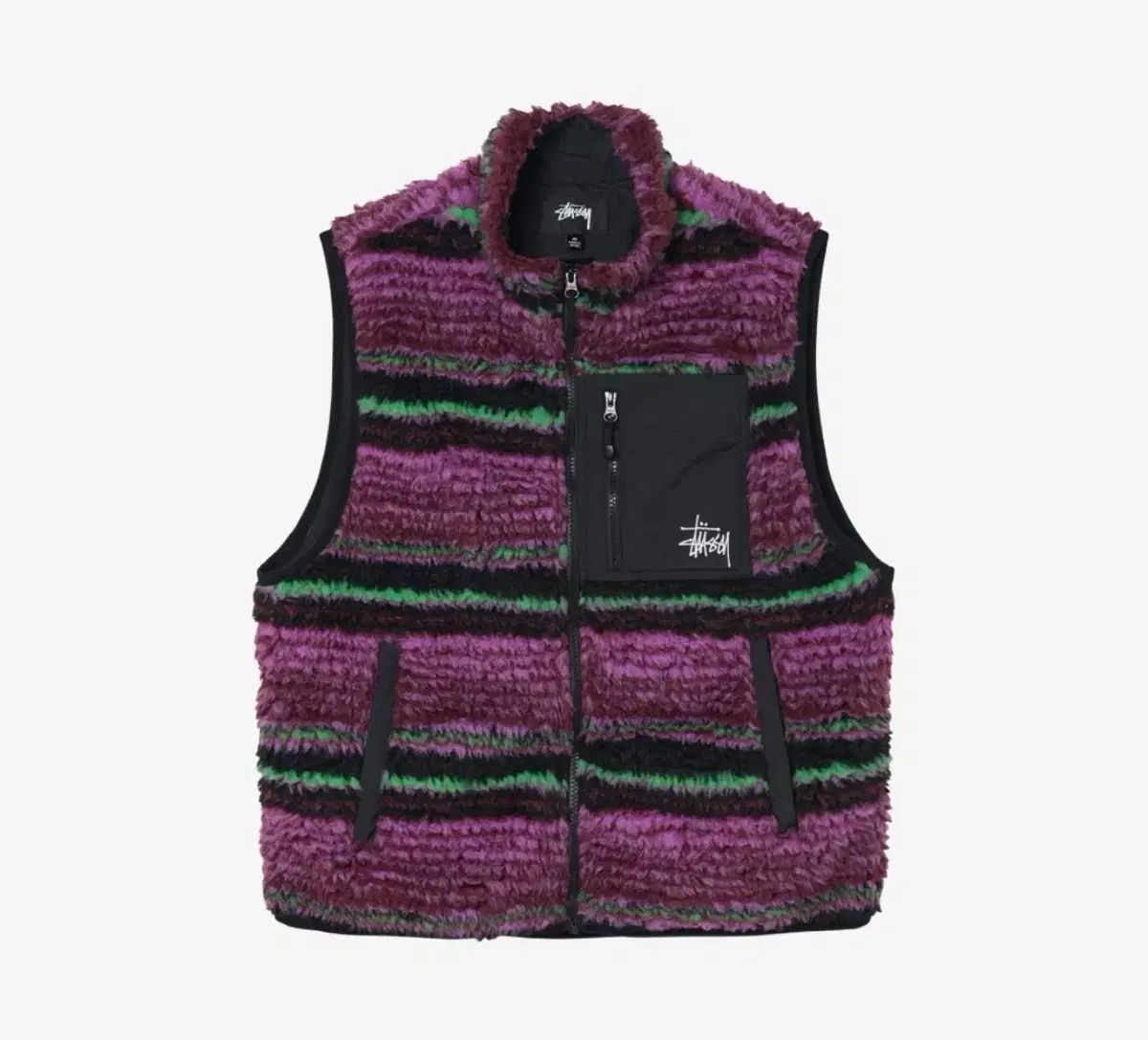 XL STUSSY ステューシー ストライプ シェルパ ベスト グレープ