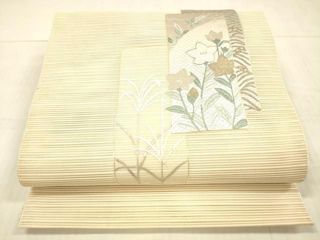 平和屋着物＊夏物 絽綴れ 八寸名古屋帯 絽刺し 草花文 金糸 正絹 DAAX0009cm