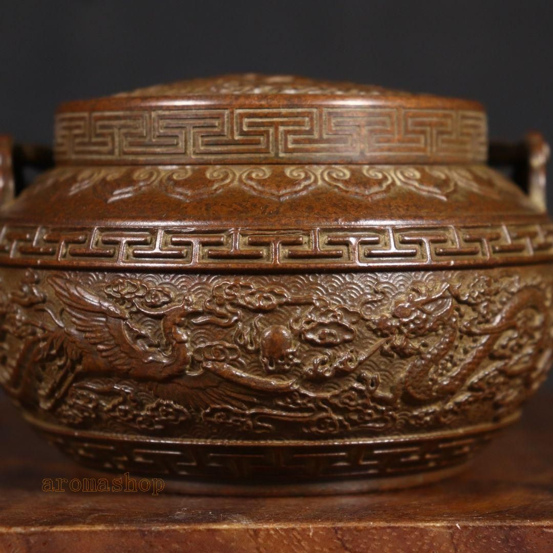 銅製 龍鳳暖手炉 香炉 室内檀香炉 香道具 装飾品 工芸品 置物