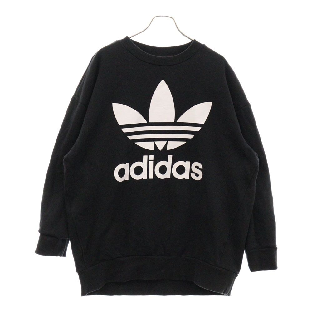 adidas (アディダス) ロゴプリント クルーネック スウェット トレーナー ブラック CW1236