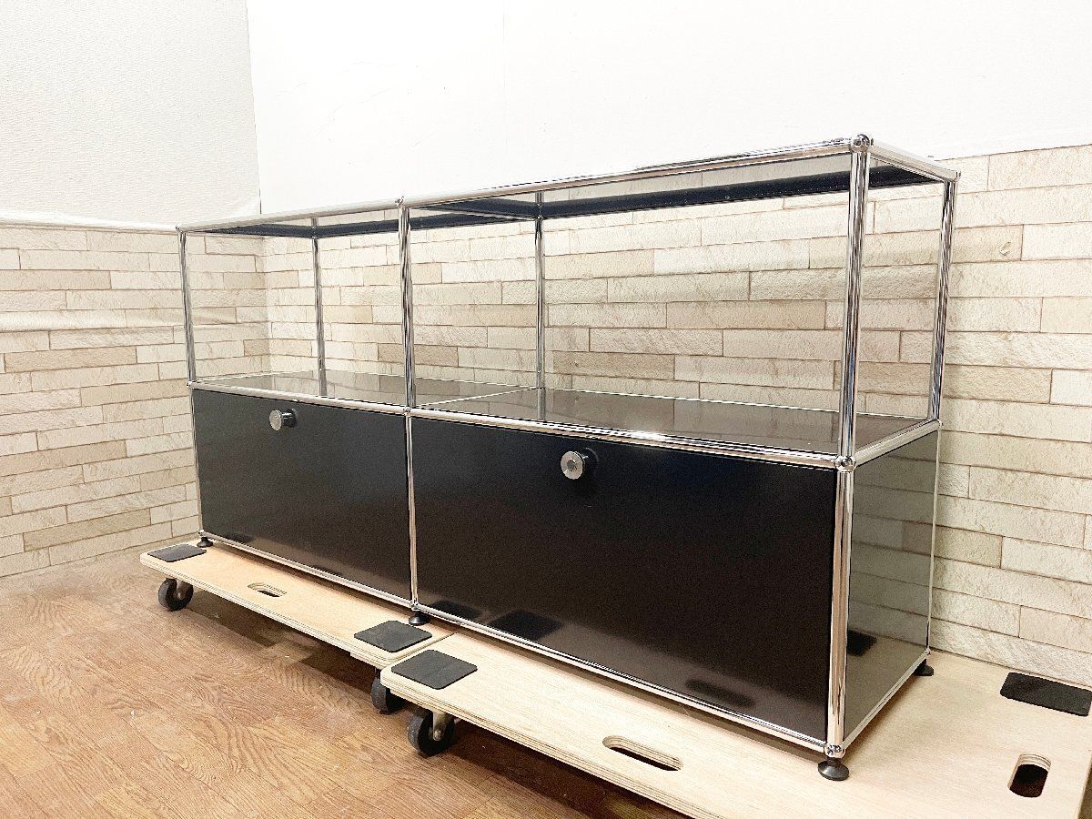 ●♥展示品 USM Haller USMハラーシステム 2列2段 キャビネット サイドボード ブラック 黒 収納 定価約25万 畑1125