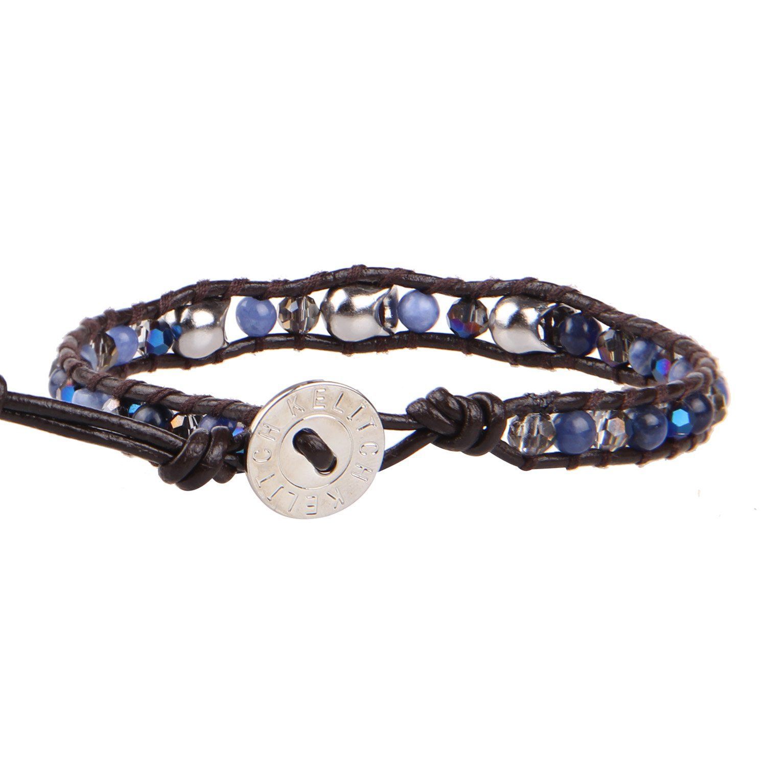 E KELITCH ゴーストヘッドブラッククリスタルビーズブレスレットハンドメイド友情ブレスレットチャームブレスレットジュエリー