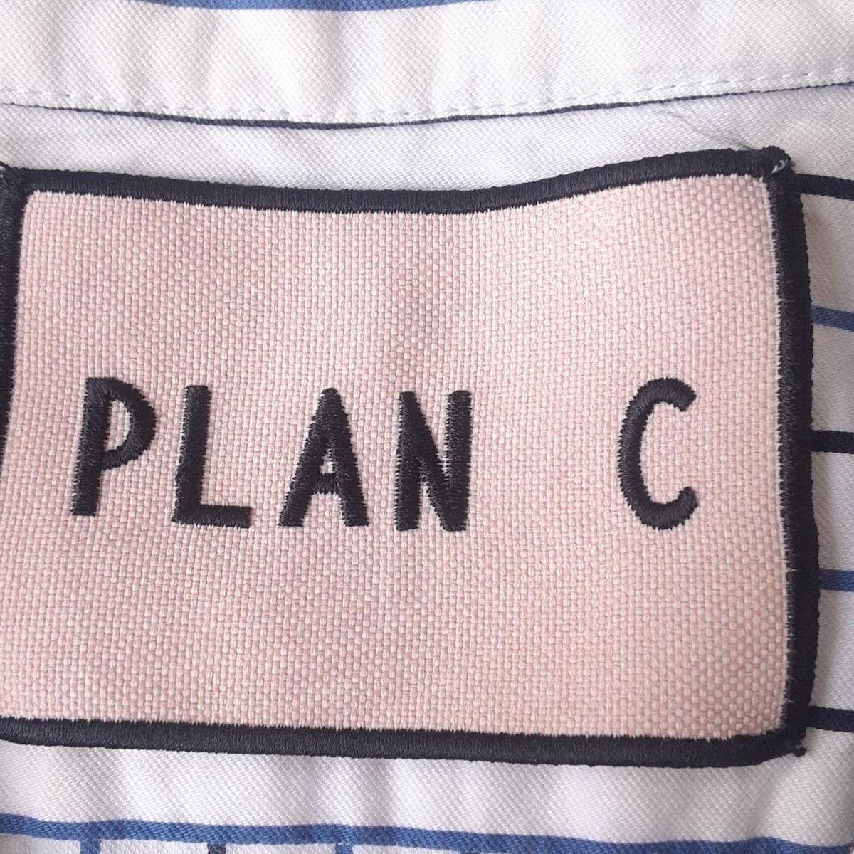  PLAN C プランシー チュニック サイズ40 M レディース - 白×黒×ブルーグレー レギュラー 長袖 ストライプ フリル 半袖 チュニック